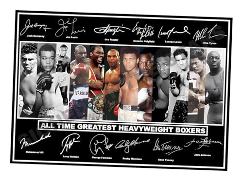 Affiche A3 des plus grands boxeurs poids lourds de tous les temps Signée/Autographiée. Boxe Muhammad Ali, Mike Tyson, etc. Impression A3 (42 cm x 30 cm)
