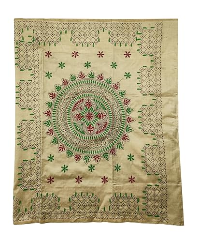 Image of SHRISTI CLOTHINGS Women's Hand Embroidered Cotton Silk Kantha Stitch Saree with Blouse Piece (J420824 BEIGED63)
