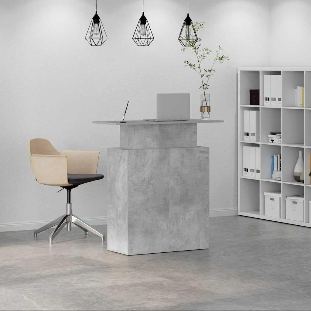 Banco reception, grigio cemento, 100 x 40 x 104 cm, materiale in legno, robusta scrivania per ufficio, hotel, salone, scrivania per computer versatile