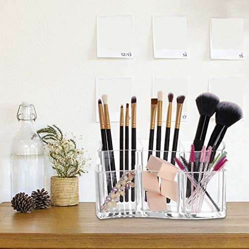 Image of Tbestmax 6 Slot Acrylic Makeup Brushes Holder Organizer, Clear Eyebrow Pen Container Cosmetics Storage