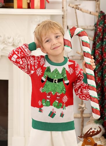 Funnycokid Toddler Ugly Christmas Sweater Girls Xmas Boys Sequin Knit Pullover Tacky Kids Holiday Tops 2-6 Years3
