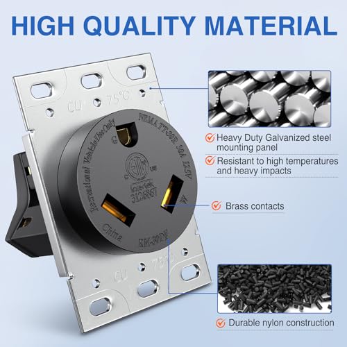 Image of Nilight 30AMP RV Power Outlet 125V ETL Listed NEMA TT-30R | Heavy Duty Receptacle Straight Blade Flush Mounting Replacement Panel for RVs Camper Trailer Motorhome Van