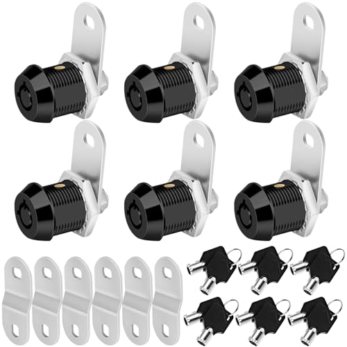 Image of Sissinda Cam Locks RV Storage Keyed Alike, 5 /8 inch Fits 3 /8 inch Max Door Thickness, Compartment Locks for Camper Trailer Cabinet With Keys (Black, 6 Pack)