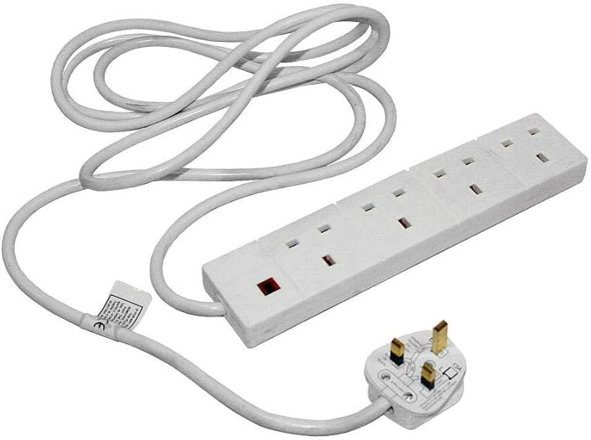 LUXFAB Extension Lead 1–10 Metre Long 13A Mains Power Cable – 1 to 6 Way UK 3 Pin Plug Socket Gang Extension Cord for Home, Office & Multiple Electrical (4 Way 5 Meter White)