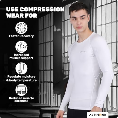 Image of Compression T-Shirt Vest Upper Body Shaper for Men Boys Branded - 4-Way Stretch Lycra Fabric - Workout Gym Cricket Running Football Sports Training - Keep Dry Tight Skin Fit - Round Neck