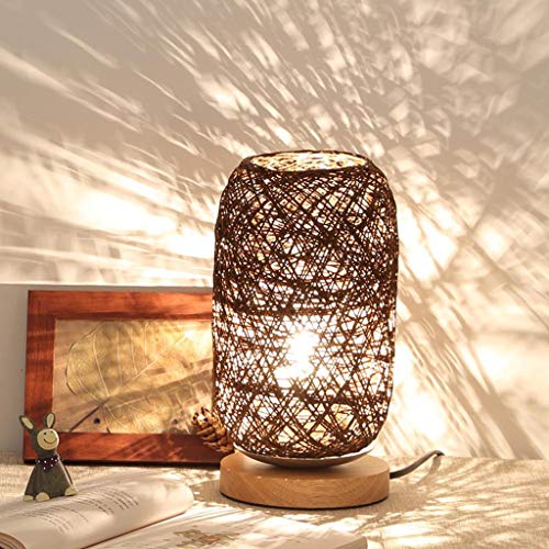 La Mejor Selección de Mesillas noche mimbre los mejores 5. 31 Queen Boutiques Regalo de cumpleaños de la Tabla de la lámpara LED de Mimbre Hecha a Mano Mesilla de Noche Dormitorio de la lámpara de Noche de la decoración Luz Niños (Color...