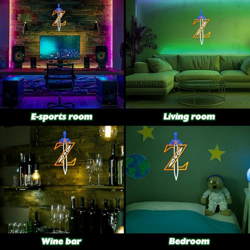Image of Sword Neon Sign - Legend of Wall Hanging Neon Sign - Blue and Orange LED Lighted Gaming Decor - Sword LED Neon Sign - 17.7 * 8.9 inches - Gamer Gift and Room Decoration, Blue,Orange,White