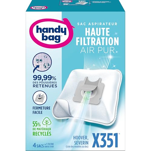 Melitta Handy Bag - X351 - 4 Sacs Aspirateurs, pour Aspirateurs Bluesky, Hoover et Severin, Fermeture Hermétique, Filtre Anti-Allergène, Filtre Moteur
