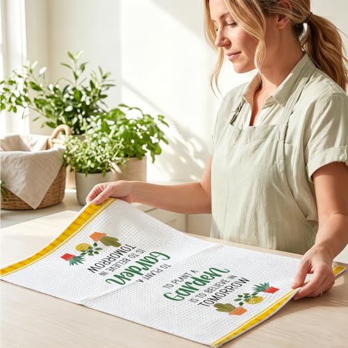 Image of 3 Pcs Funny Kitchen Plants Dish Towel 24x14 Inch, Plant Cactus Waffle Weave Hand Dish Towels Tea Towel for Kitchen Home Bathroom Farmhouse Decor, Plants Gifts for Women Mom Friend