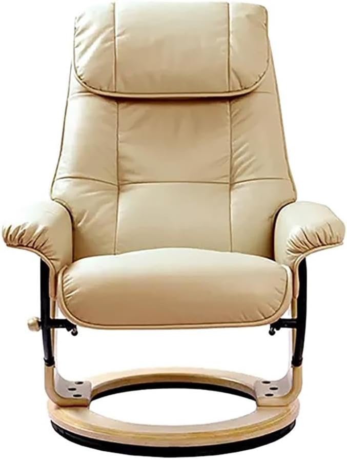 Pemberly Row Stressless Recliner with Ottoman in Cream Leather, Swivel Recliner Ottoman for Modern Living Room Decor