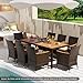 COSTWAY 9 TLG. Rattan Gartenmöbel Set, Sitzgruppe für 8 Personen, Gartentisch mit Tischplatte aus Akazienholz, 8 Stühle & Kissen, Terrassenmöbel Set, Gartengarnitur, Sitzgarnitur, Essgruppe