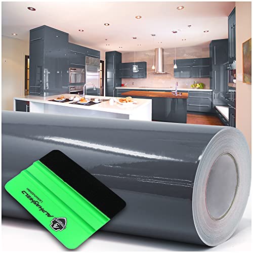 Film adhésif brillant ou mat pour meubles de cuisine ou de salle de bains (073 gris foncé, brillant) 10 m x 63 cm