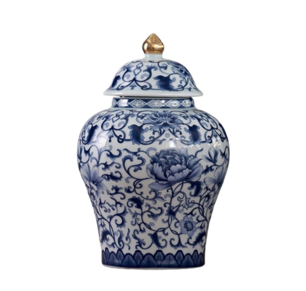 GFJHdfhE Chinese Style Decorative Jar Chinese Ceramic Ginger Jar Floral Vases With Lid Gold Enamel Porcelain Vase Temple Jars Tea Storage Flower Display(B,16 * 24cm)