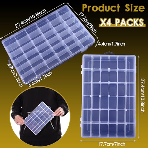 Image of 4 Pack Plastic Organizer Box, 36 Grids Bead Storage Containers with Adjustable Divider, Organizer Box for Bead Art DIY Craft Jewelry Fishing with 512 Label Stickers