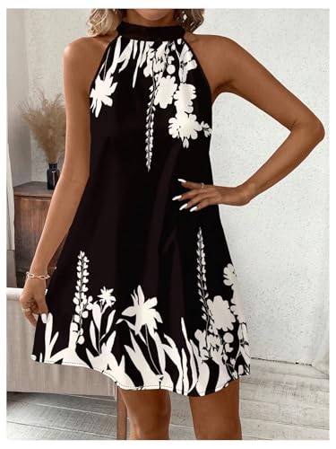 Image of Floerns Women's Sleeveless Floral Print Sundress Halter Neck A Line Short Dress