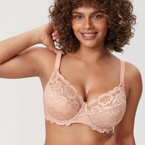 Image of DELIMIRA Women's Plus Size Full Coverage Lace Underwire Unlined Bra Up to J
