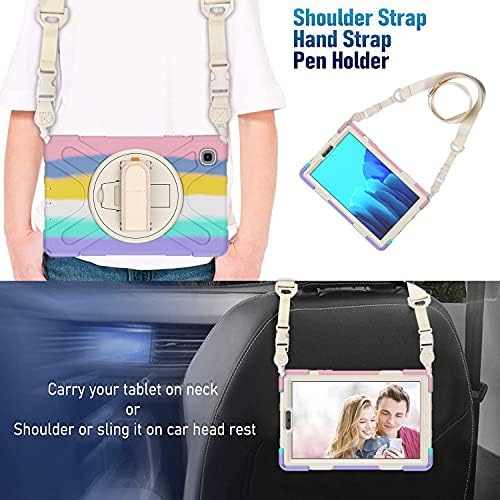 MadeRy Kids Case for Samsung Galaxy Tab A7 Lite 8.7" 2021 (SM-T220/T225), Full-body Anti-Fall Rainbow Case Cover with Rotatable Hand Strap & Kickstand and Shoulder Strap.(Camo Pink)
