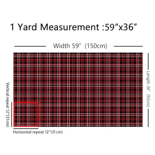 Red Black Plaid Outdoor Fabric by The Yard,Retro Checker Grid Fabric for Kids Adults Chairs DIY,Vintage Geometric Stripes Decorative Fabric for Upholstery and Home DIY Projects,10 Yards,360" L x 59" W by Castle Fairy - Image 2