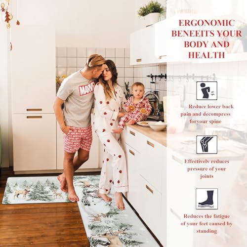 U'Artlines 2Pcs Christmas Anti Fatigue Kitchen Rugs And Mats, Christmas Tree Snowman Deer Non Slip Foam Cushioned Farmhouse Kitchen Floor Mats Comfort Standing Mats For Winter Home Decor Grey thumb #5