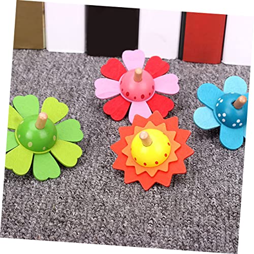 VANZACK 4Pcs Flower Shape Wooden Gyros Educational Recognition Plaything for Rotating Fun Parent Activity Present for Boys