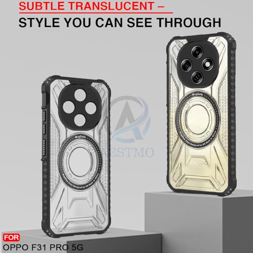 Image of AESTMO Hybrid Shockproof Back Cover Case for Oppo F31 Pro 5G Compatible with MagSafe | Hard Back Case Cover for Oppo F31 Pro 5G (PC & TPU, Translucent Back, Black Sides)