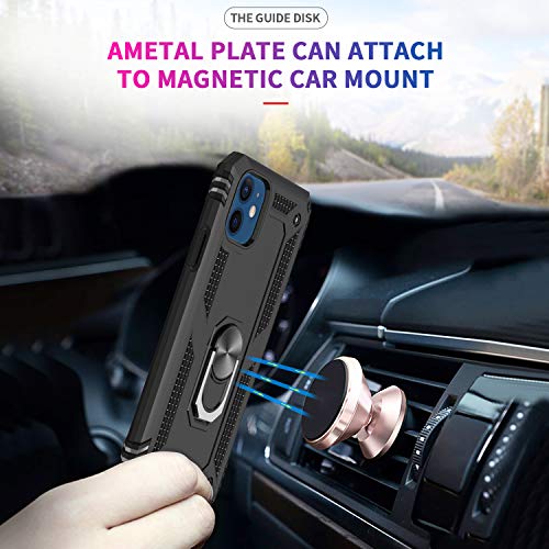 Leyi Compatible For Iphone 12 Mini Case With [2 Pack] Tempered Glass Screen Protector And Camera Lens Protector For Women Men, Military-Grade Phone Case With Kickstand Ring For Iphone 12 Mini, Black #TOP3