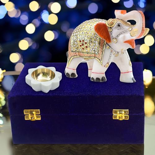 Diwali Gift Set with Handcrafted 5-Inch Marble Elephant & 3-Inch Marble Diya - Ideal for Home Decor, Vastu, Feng Shui, Weddings, Housewarming & Corporate Gifts — photo — 6 of 9