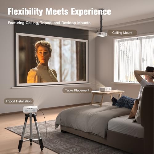 Image of AuKing Projector, 2026 Upgraded Mini Projector, Full HD 1080P Home Theater Video Projector, Compatible with HDMI /USB /Smartphone /TV Box /Laptop (White)