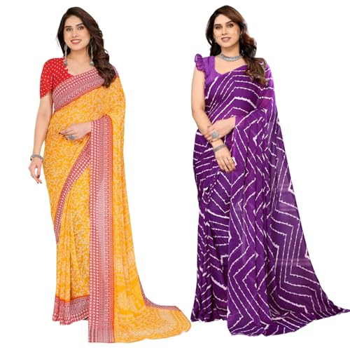Image of KASHVI SAREES Women's Printed Georgette Saree With Unstitched Blouse Piece (Pack Of 2) -P2 1829 2 1750 3