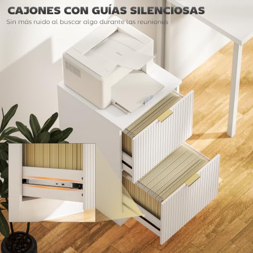 Miniatura 5 de Homcom Cajonera De Oficina Con 2 Cajones Cajonera De Escritorio Con Frentes Acanalados Mueble Archivador Para Tamaño A4 O Carta Para Estudio 40x40x71 Cm Blanco