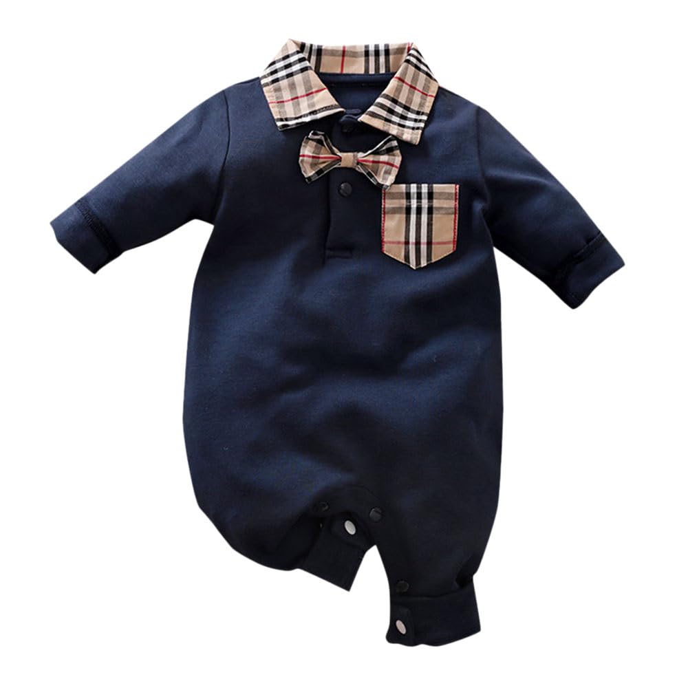 hopscotch Boys Cotton Checkered Full-Sleeve Romper in Blue Color-picture-10