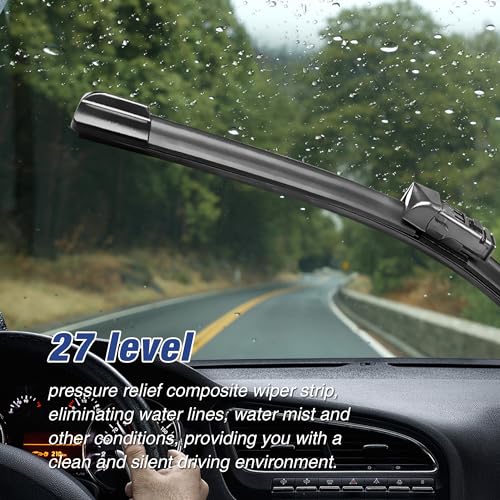 Image of 24 inch+18 inch Water Repellent Windshield Wiper Blades Replacement for Mazda CX-5 CX5 CX-9 CX9 2023 2022 2021 2020 2019 2018 2017 Silicone Automotive Replacement Windshield Wiper Blades(Top Lock)