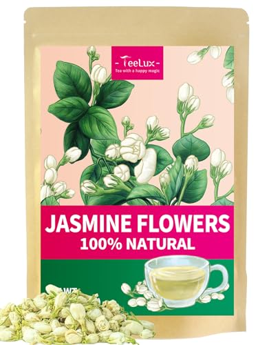 TeeLux Getrocknete Jasminknospen Essbare 100g Vegan Natürliche Jasminblüten Koffeinfreier Jasmin Blüten in Lebensmittelqualität zum Backen Trinken