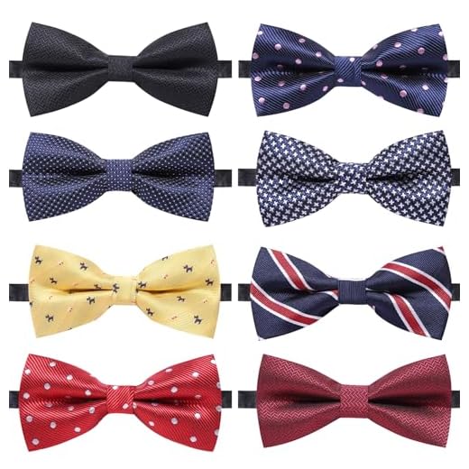 AUSKY 8 PACKS Elegant Adjustable Pre-tied bow ties for Men Boys in Mixed Color