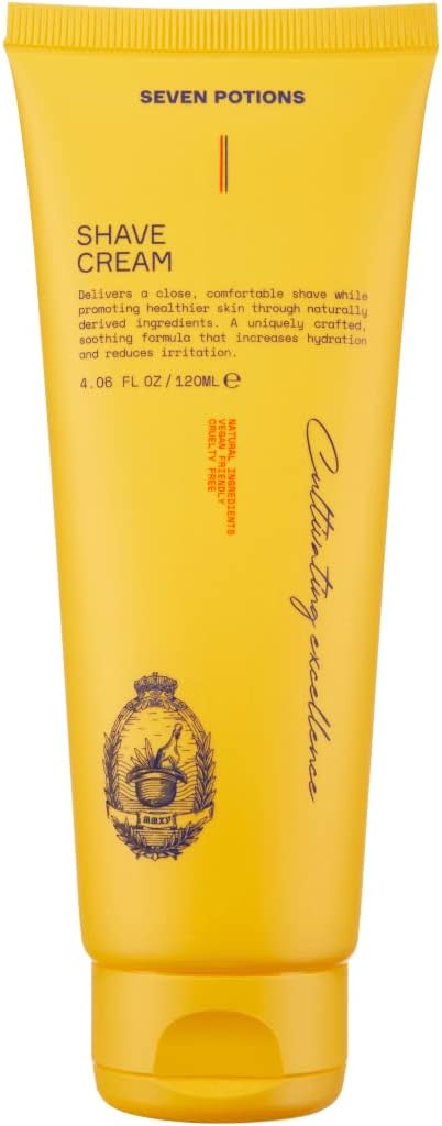 – Seven Potions Lathering Shaving Cream for Men – Smooth, Irritation-free Shave – Soothing, Hydrating, Moisturising Shave Soap – Natural, Vegan, Cruelty-Free (120ml)