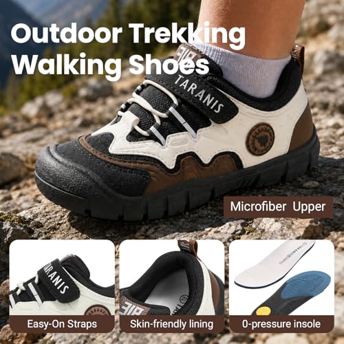 Boys Hiking Shoes Kids Outdoor Sneakers with Protective Rubber Toe Cap and Non-Slip Sole for Camping Trekking Trail Running (Little/Big Boys) 7-8Years Black-Brown - image 5
