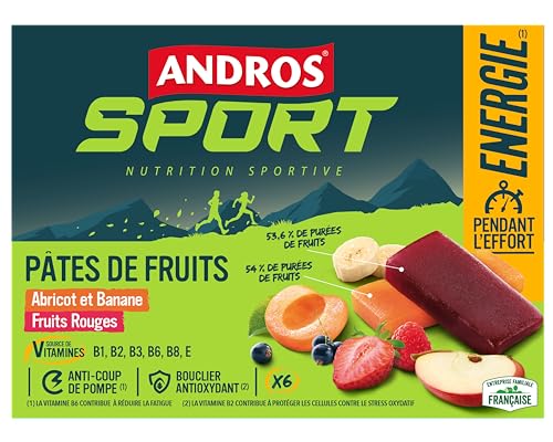 ANDROS Estuche con diferentes pastas de frutas (3 frutas rojas/3 plátanos/albaricoques), 6 x 30 g