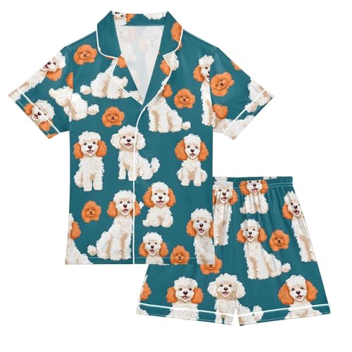 Funny Poodle Dog Pajamas Set Summer Button Down Sleepwear Pjs Sets Comfy Loungewear