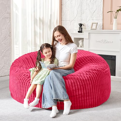 Image of HABUTWAY 3FT Bean Bag Chair, 3' Large Bean Bag Chairs for Adults with Stripe Plush Cover, Memory Foam Beanbag Chair for Living Room Bedroom Dorm,Pink