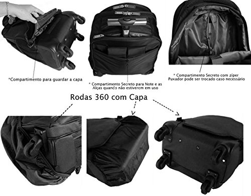 Mochila Bolsa Social Executiva Corino Resistente Notebook com Carrinho e Rodinha 360 (Preta)