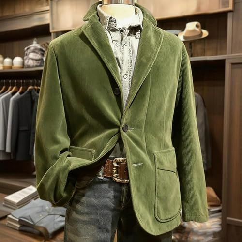 Sakko Herren Cord Blazer Stylisch Vintage Anzug Jackett Lässige Anzugjacken für Herren Regular Fit Cordjacke Business Elegante Winterjacke Casual Übergangsjacke Grün