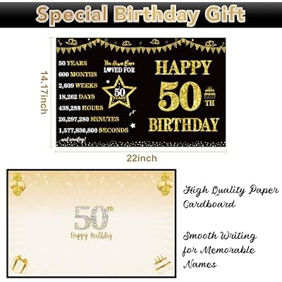 Large 50th Birthday Card With Envelope, Jumbo 50 Birthday Guest Book Greeting Cards for Men Women, Black Gold Extra Big 50 Year Old Birthday Card Gifts Party Supplies, Giant Happy 50 Birthday Card