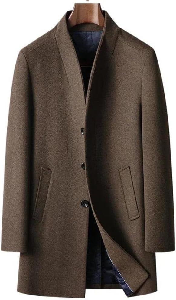 Men Stand Collar Trench Coats Casual Long Jackets Mens Cashmere Overcoats Wool Blend Coats