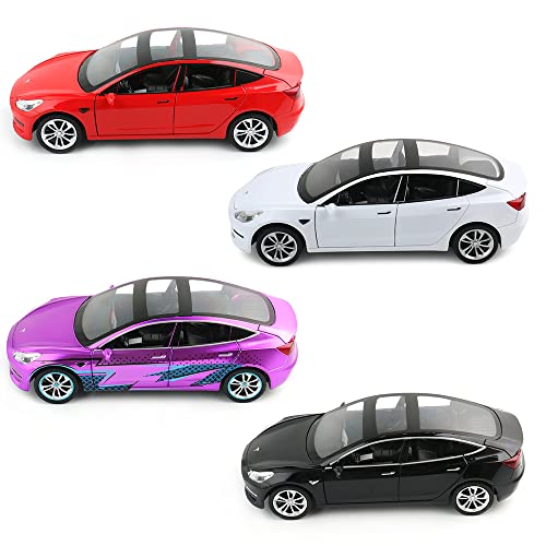 1/24 Diecast Model 3 Toy Car, Alloy Casting Pull Back Collectible Car Vehicles With Sound And Light, 6 Open Doors, Tesla Big Model 3 Car Model Toy For Kids Adults Birthday Gift (White) #TOP6