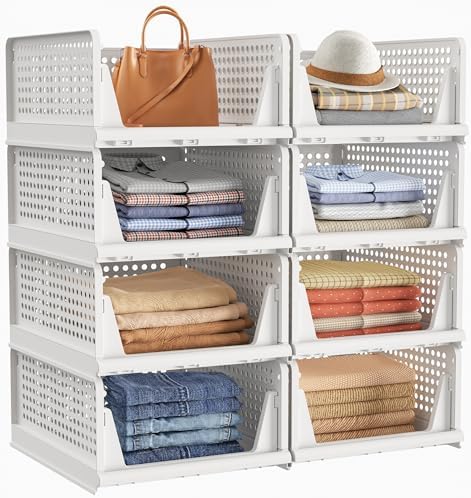 Wardrobe Storage Organiser, 8 Pack Stackable Clothes Storage Bask...