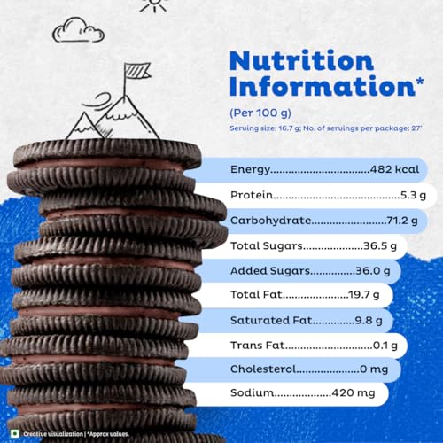Image of Cadbury Oreo Chocolate Flavour Creme Sandwich Biscuit Jumbo pack, 459.25 g