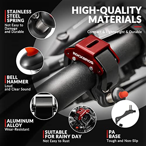 ROCKBROS Bike Bell Bicycle Bell Kids Adult Cycle Bell with Crisp Sound Lightweight Durable Rust-Resistant Small Bells Bike Accessories for Scooter MTB BMX Black - Image 2