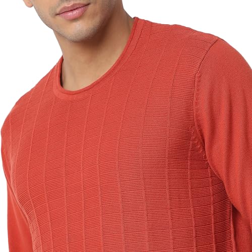 Image of Spykar Round Neck Full Sleeves Orange Sweater for Men (Size: 2XL)-MFKLW2BC005-BURNT Orange