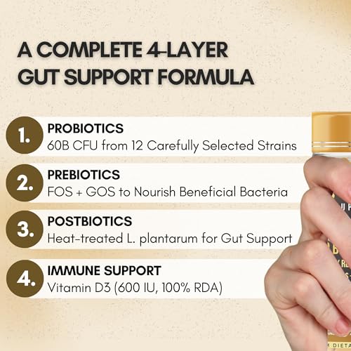Image of Gut Health Probiotic 60 Billion CFU - 12 Strains Synbiotic | Postbiotic + FOS & GOS Prebiotics | Supports Digestion, Gut Flora & Immunity | Daily Gut Balance Supplement | 120 Capsules (120 Days)