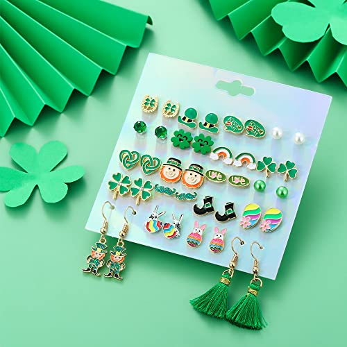 20 Pairs Hypoallergenic St. Patrick’s Day Earrings for Girls Cute Stud Earrings Sets for Teen Girls Women Easter Earrings Bulk Shamrock, Clover, Easter Egg, Bunny, Green Holiday Accessories Jewelry2